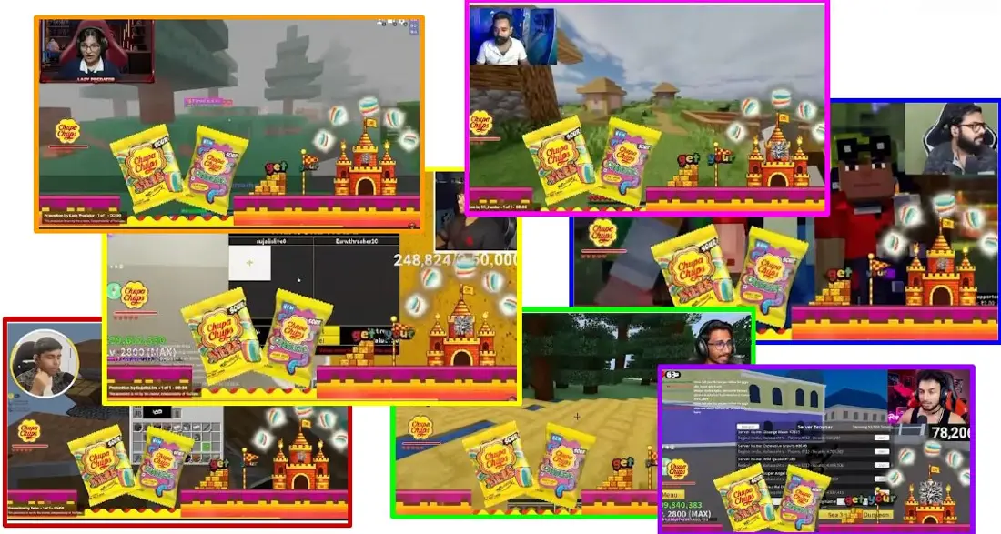 A collage of livestreams with Chupa Chups artwork