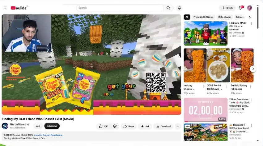 A YouTube livestream page with Chupa Chups artwork in the gameplay