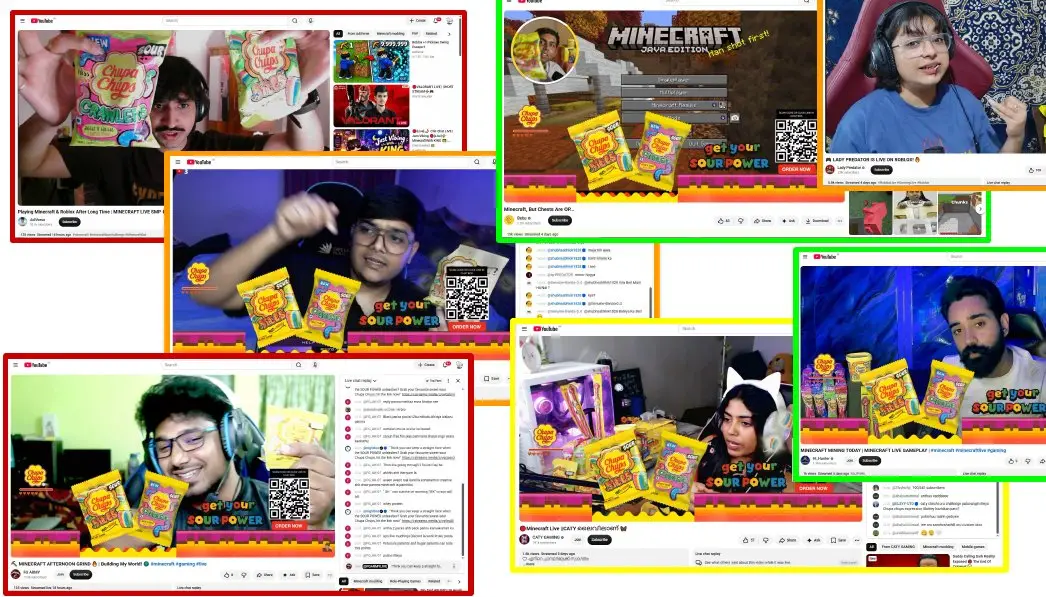 A collage of creators holding Chupa Chups on stream
