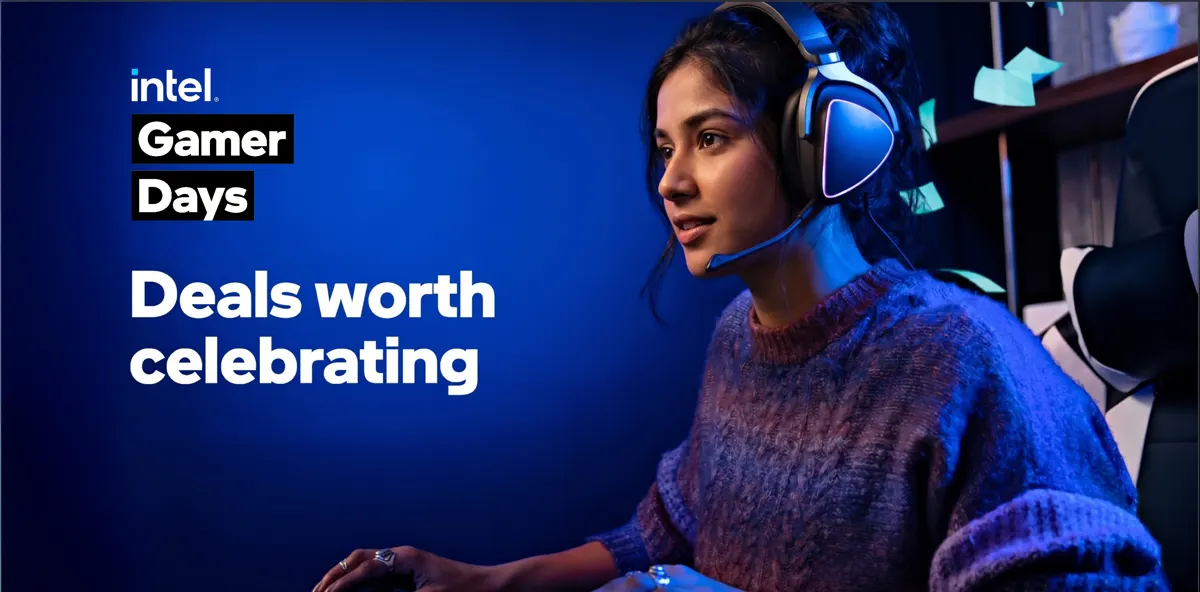 Intel Gamer Days campaign key visual of a woman gaming with a headset