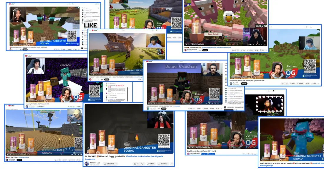 A collage of Minecraft livestreams with Nescafé artwork