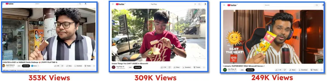 Three creators eating Kwality Wall's ice candies on stream